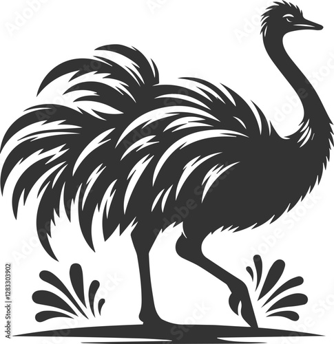 Ostrich standing and looking somethings animal vector silhouette