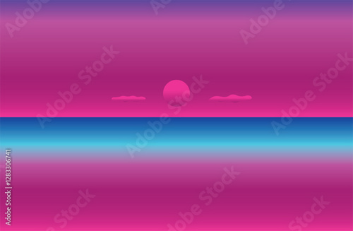 Quiet blue sea vector illustration. Vintage design. Background image.