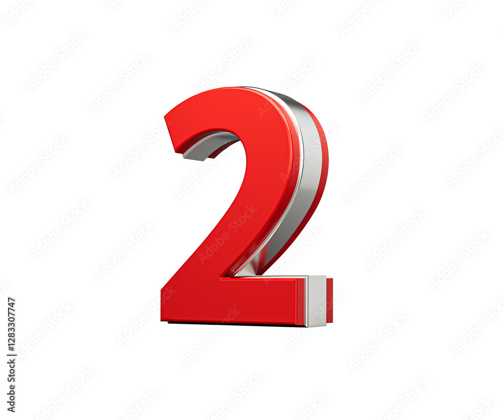 Bold Vibrant Red Number Two Number 2 With Sleek Metallic Gleam 3D Illustration Bold Vibrant Red Number Two Number 2 With Sleek Metallic Gleam 3D Illustration