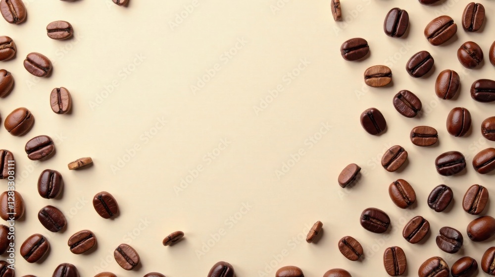Aromatic Coffee Beans Frame on Pale Background, Perfect for Beverage Branding or Culinary Designs Aromatic Coffee Beans Frame on Pale Background, Perfect for Beverage Branding or Culinary Designs
