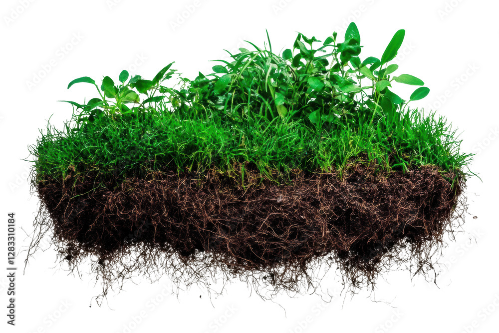 Fresh plants with roots in a cutout design, cut out Fresh plants with roots in a cutout design, cut out