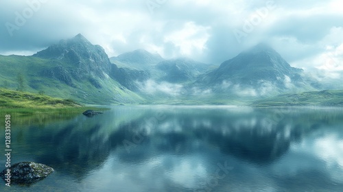 Misty Morning View of Scotland's Isle of Skye with Mountains and Water photo