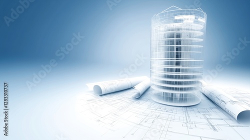 Modern Architectural Design Concept with Building Blueprints