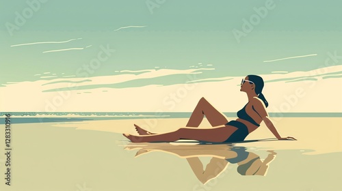 Vector Illustration of Woman Relaxing on the Beach