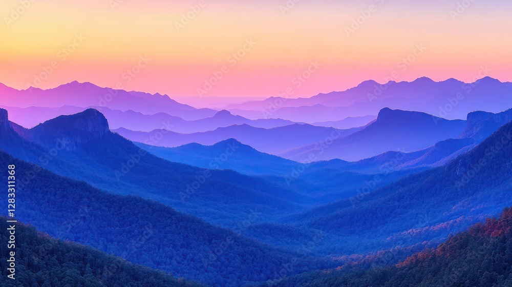 Fototapeta premium Misty Mountain Range Sunrise Panorama