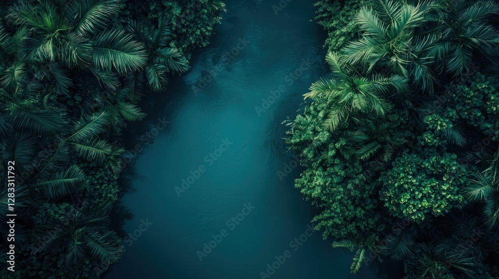 Obraz premium Aerial View of Lush Tropical River in Deep Teal