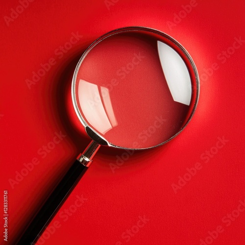 Close-up of metal magnifying glass on red surface