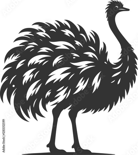 Ostrich standing with ruffled feathers animal vector silhouette