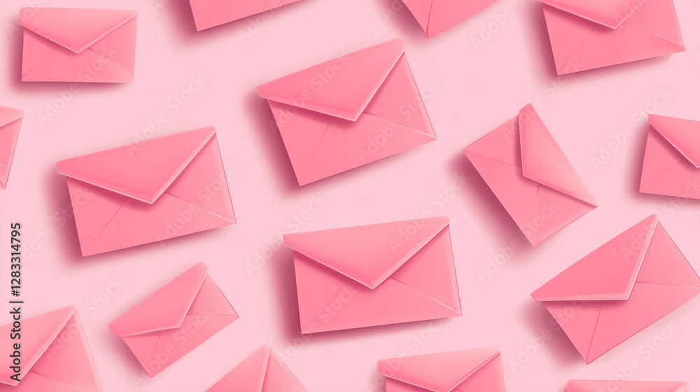 Set of open pink envelopes with blank letters inside isolated on background. Vector realistic illustration of paper sheets decorated with frames, blank space for text, email message notification icon Set of open pink envelopes with blank letters inside isolated on background. Vector realistic illustration of paper sheets decorated with frames, blank space for text, email message notification icon