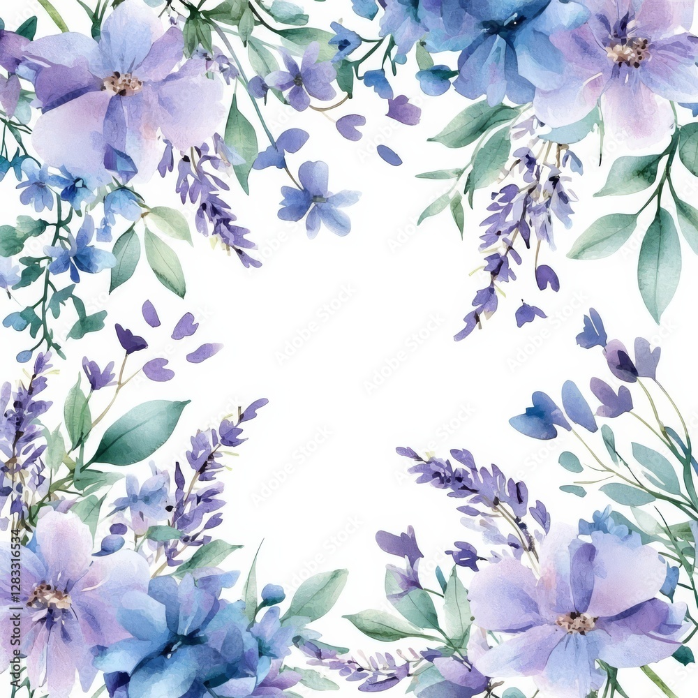 Fototapeta premium Floral Embrace: A captivating watercolor artwork of an artful arrangement of soft, blooming floral elements. The design features a delicate color palette, embodying beauty, freshness.