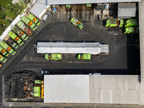 pollution, truck, recycling, material, management, transport, transportation, vehicle, industrial, aerial view, change, damage, environmental, impact, infrastructure, logistic, machinery, photo, servi