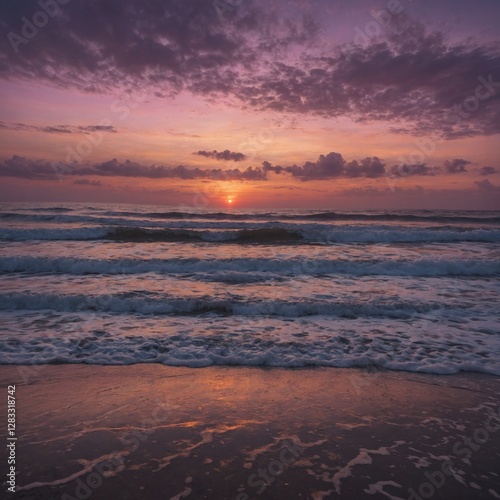 Ocean Dawn: Imagine standing on a quiet beach as the first light of dawn reflects off the waves, turning the sky into a canvas of pink, orange, and purple. How does the moment feel?