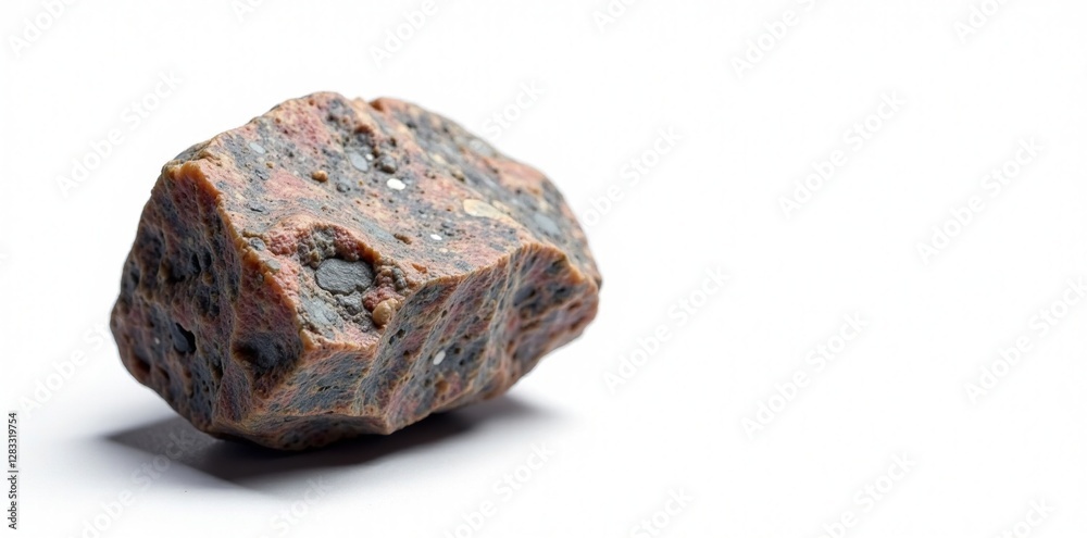Isolated granite specimen on white background with shadows, nature, texture Isolated granite specimen on white background with shadows, nature, texture