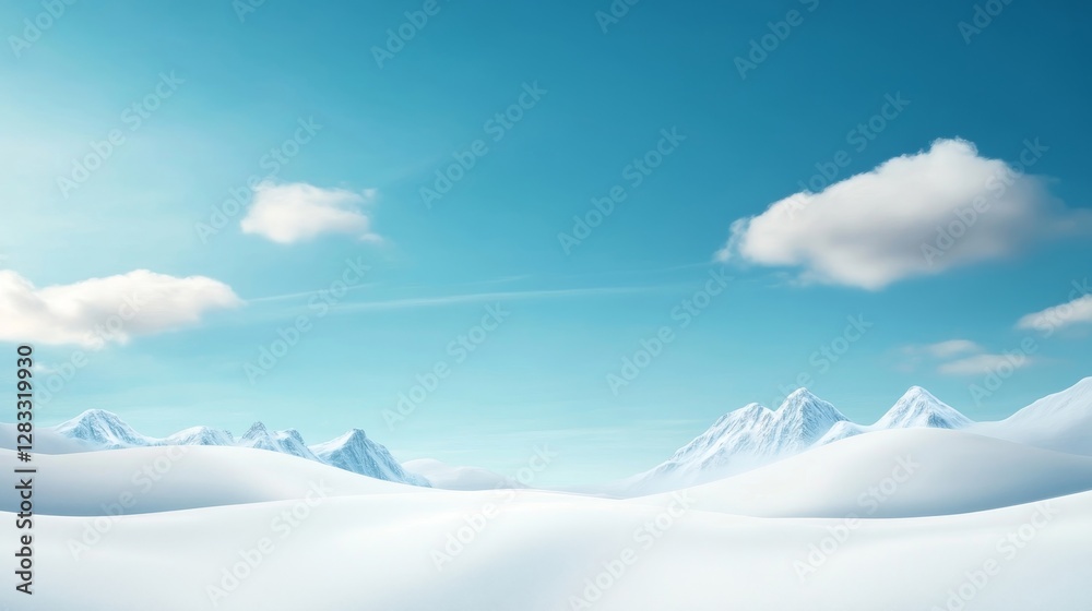 Serene Winter Landscape with Snow-Capped Mountains and Blue Sky Serene Winter Landscape with Snow-Capped Mountains and Blue Sky