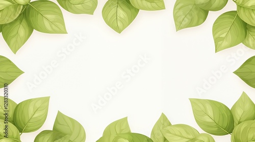 Green Leaves Frame on White Background
