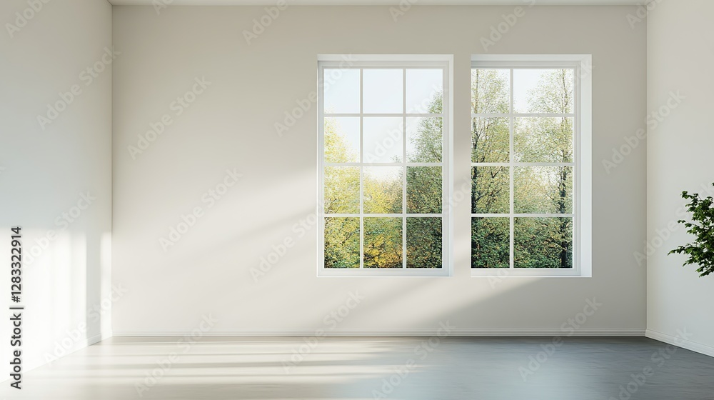 Empty room with glass windows with natural light coming in Empty room with glass windows with natural light coming in