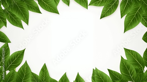 Green Leaves Frame on White Background