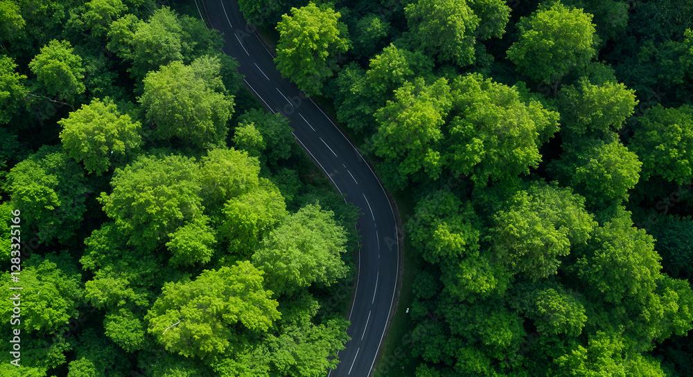Aerial View Winding Road Lush Green Forest Summer Nature Scenery Path Trees Route Drive Trees Travel Aerial View Winding Road Lush Green Forest Summer Nature Scenery Path Trees Route Drive Trees Travel
