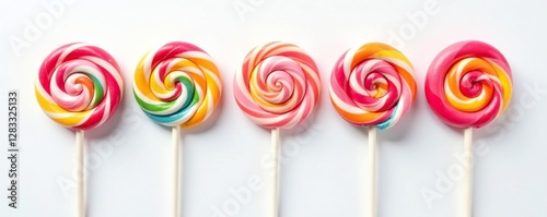 Obraz na płótnie Isolated lollipops on white background with decorative items nearby, minimalist, background w salonie