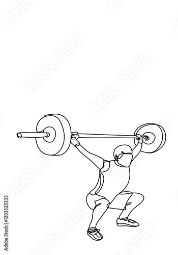 Minimalist Weightlifter Line art, Digital Download, Sport Print, Exercise Printable, Strength Lift Barbell, Athlete Workout Powerlifting