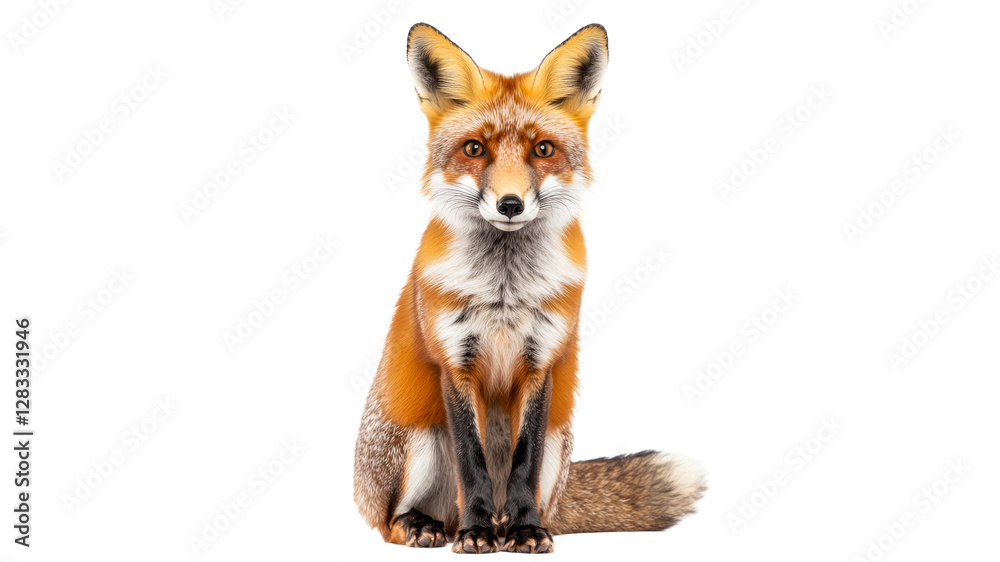 Fototapeta premium Red fox sitting calmly on plain background