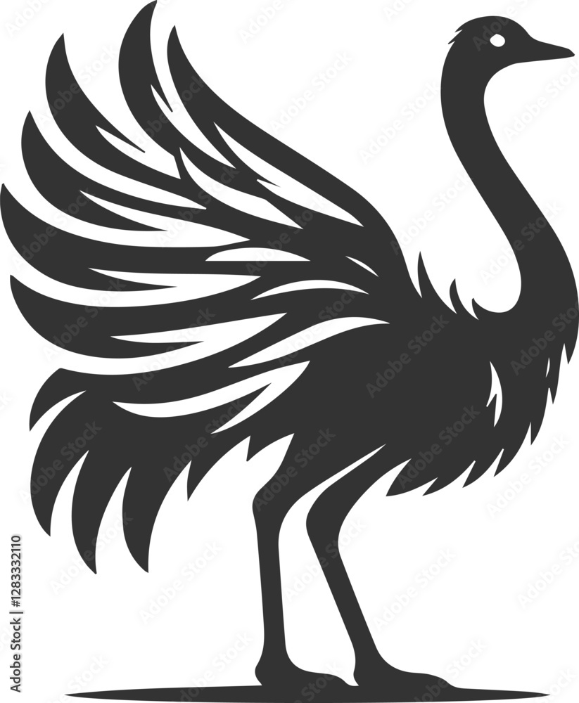 Obraz premium Ostrich standing with wings tucked close to its body animal vector silhouette