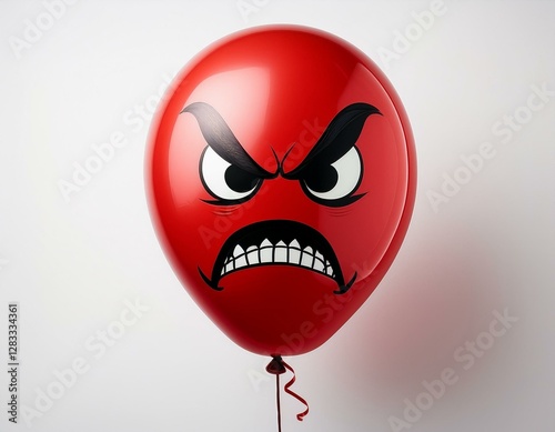 Angry and mad red balloon, negative emotions. Floating balloon on white background. photo