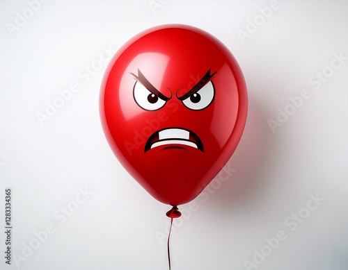 Angry and mad red balloon, negative emotions. Floating balloon on white background. photo