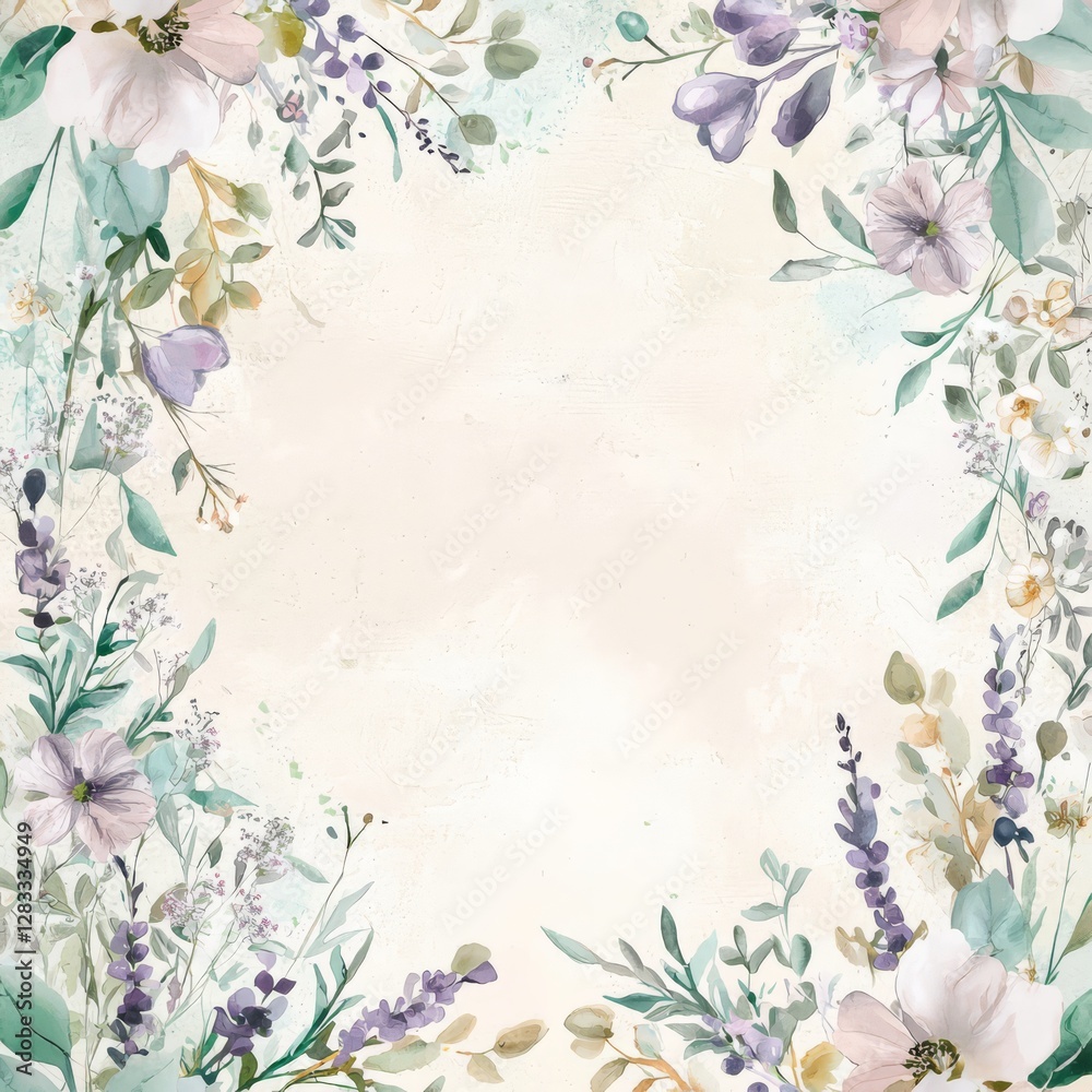 Fototapeta premium Elegant Floral Frame: A captivating watercolor floral arrangement, artfully arranged in a delicate frame, evokes a sense of tranquility and natural beauty.