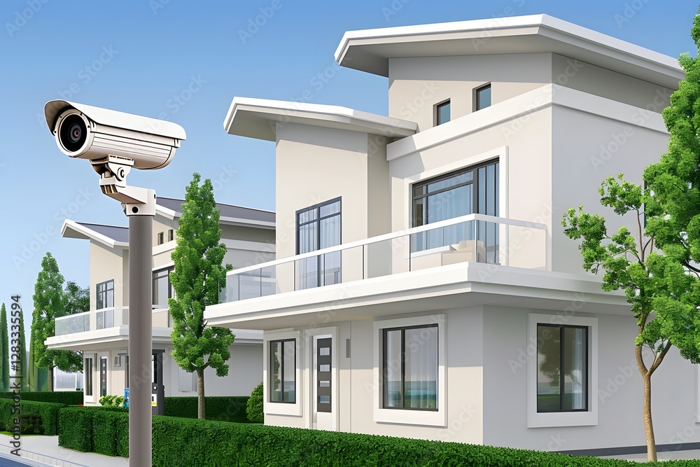 Obraz premium Modern Smart Home Security System with Surveillance and Advanced Safety Features