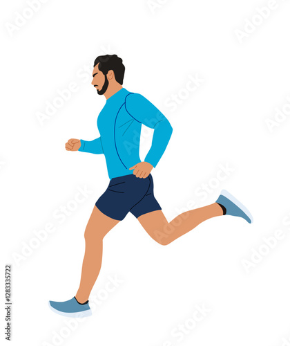 Young Sports man running. Healthy active lifestyle. Maraphon, Sprint, jogging, warming up. Male athlete character vector illustration isolated