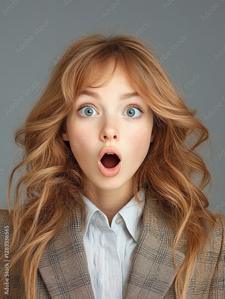 a young girl with wide-open eyes and mouth in a state of extreme surprise