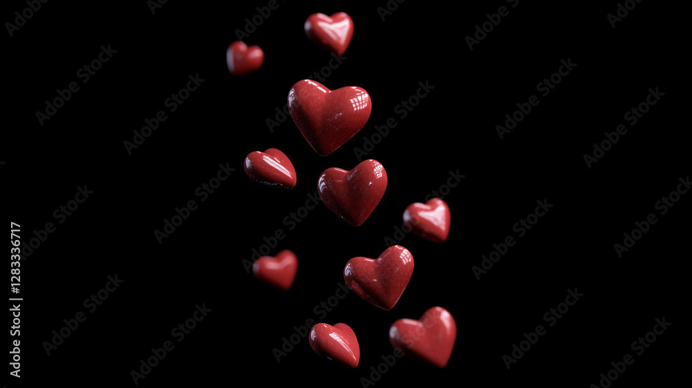 A bunch of red hearts are flying in the air A bunch of red hearts are flying in the air