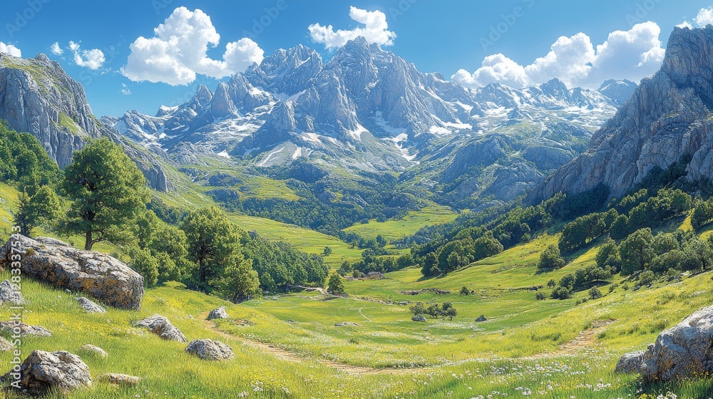Naklejka premium Breathtaking View of Spain's Picos de Europa Mountain Range