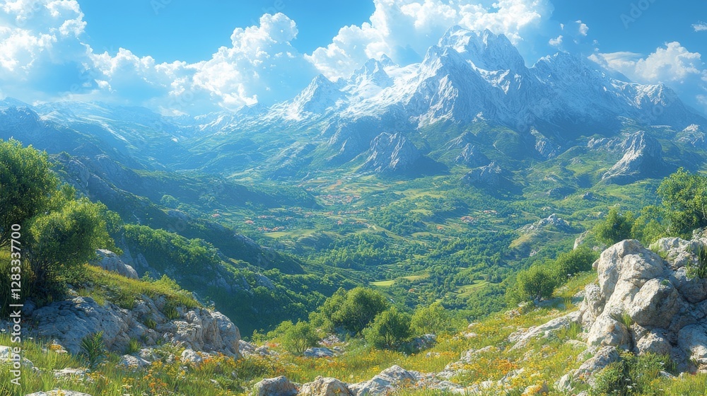 Obraz premium Scenic View of Picos de Europa Mountain Range in Spain