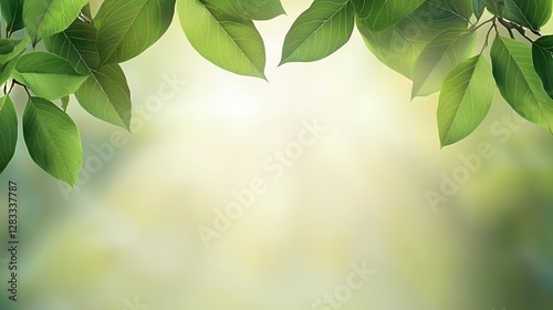 Green Leaves Frame Soft Light Background