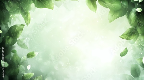Green Leaves Frame Soft Light Nature Background