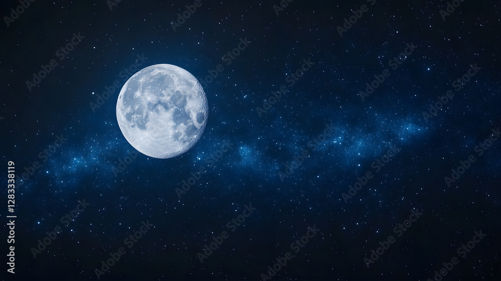 Moon Surrounded by Bright Stars and Planets, Serene Night Sky
Moon Surrounded by Bright Stars and Planets, Serene Night Sky
