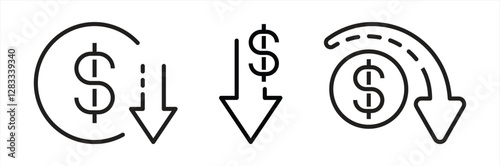 cost money icon set. contain cost reduction, low-cost money, money decrease icon. vector illustration