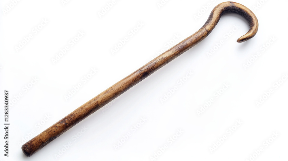 A wooden cane with a curved end A wooden cane with a curved end