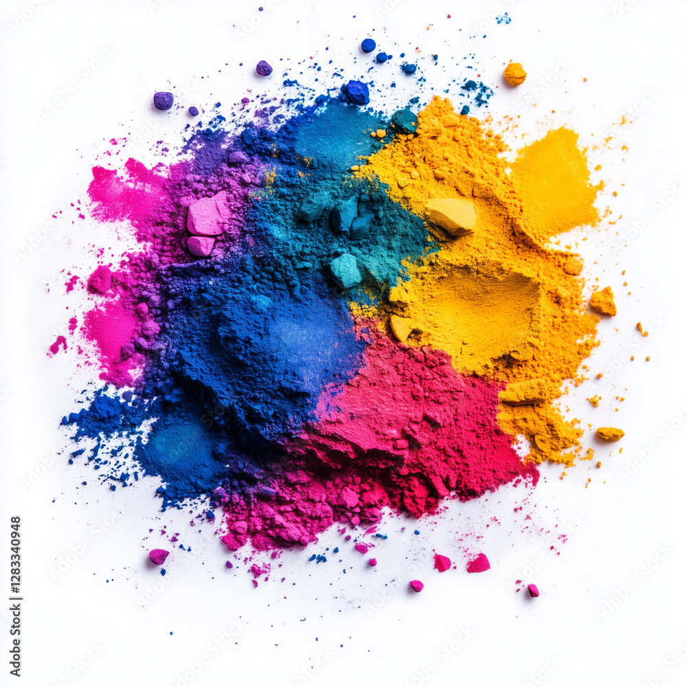 Fototapeta premium Holi. Colorful powder (Gulal) in vibrant colors on a white background