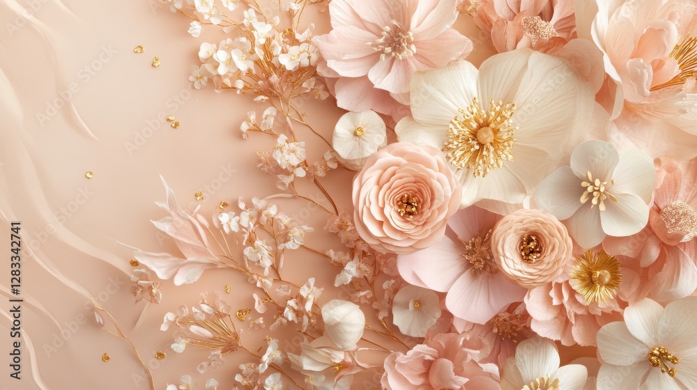 Fototapeta premium A beautiful bouquet of flowers with gold accents