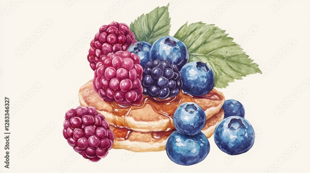 custom made wallpaper toronto digitalA painting of a stack of pancakes with blueberries and raspberries on top