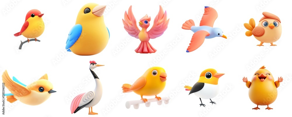 Obraz premium Cute Colorful Animated Bird Characters in Various Poses