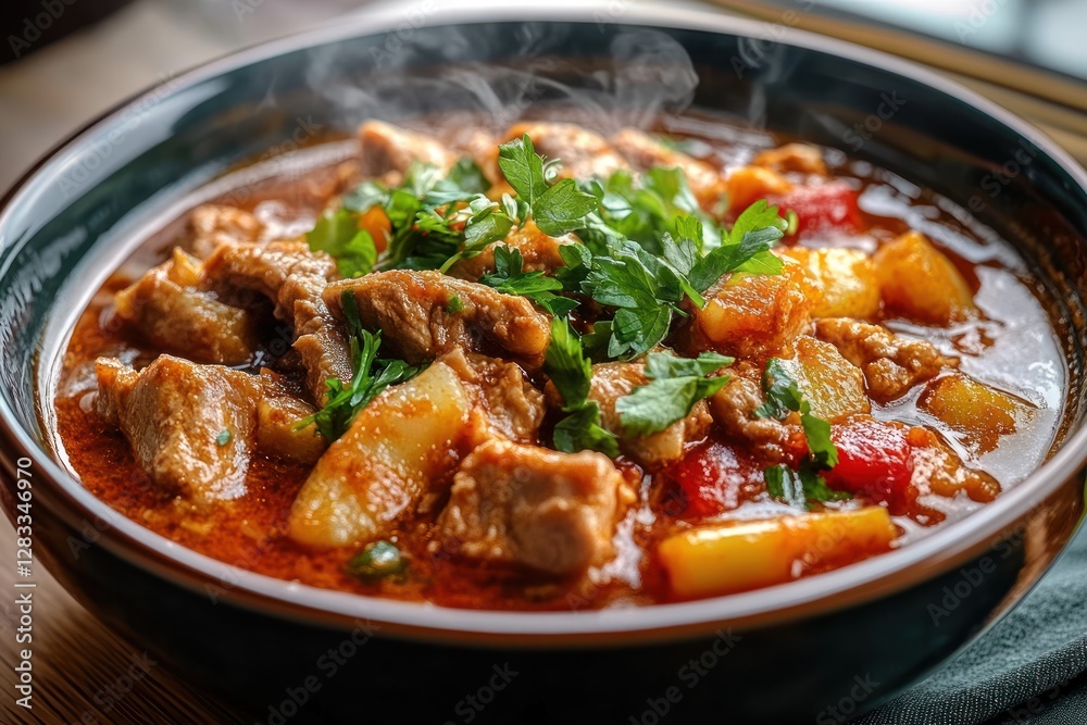 Spicy Beef Tripe Stew with Fresh Herbs and Bread Traditional Polish Czech Slovak Dinner Spicy Beef Tripe Stew with Fresh Herbs and Bread Traditional Polish Czech Slovak Dinner