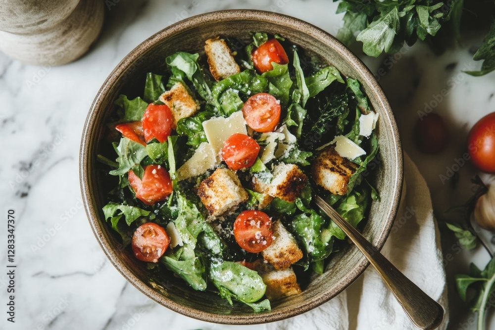 Grilled chicken salad on marble tabletop. AI image Grilled chicken salad on marble tabletop. AI image