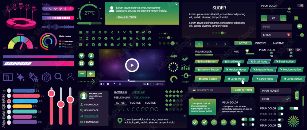 A set of UI components for mobile apps and websites. Includes buttons, panels, menus, sliders, and charts. Modern design for easy interaction, data management, and automation.
