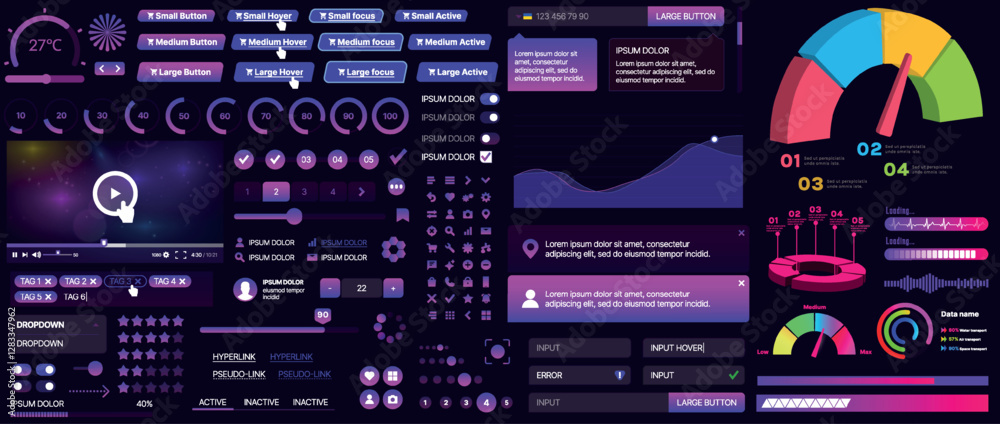 A set of UI components for mobile apps and websites. Includes buttons, panels, menus, sliders, and charts. Modern design for easy interaction, data management, and automation.