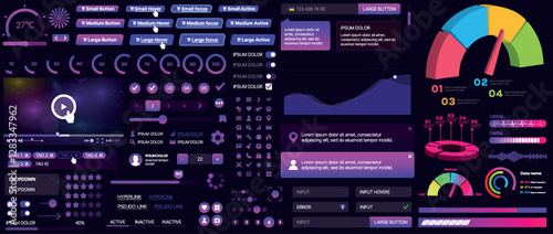 Obraz na płótnie A set of UI components for mobile apps and websites. Includes buttons, panels, menus, sliders, and charts. Modern design for easy interaction, data management, and automation. w salonie