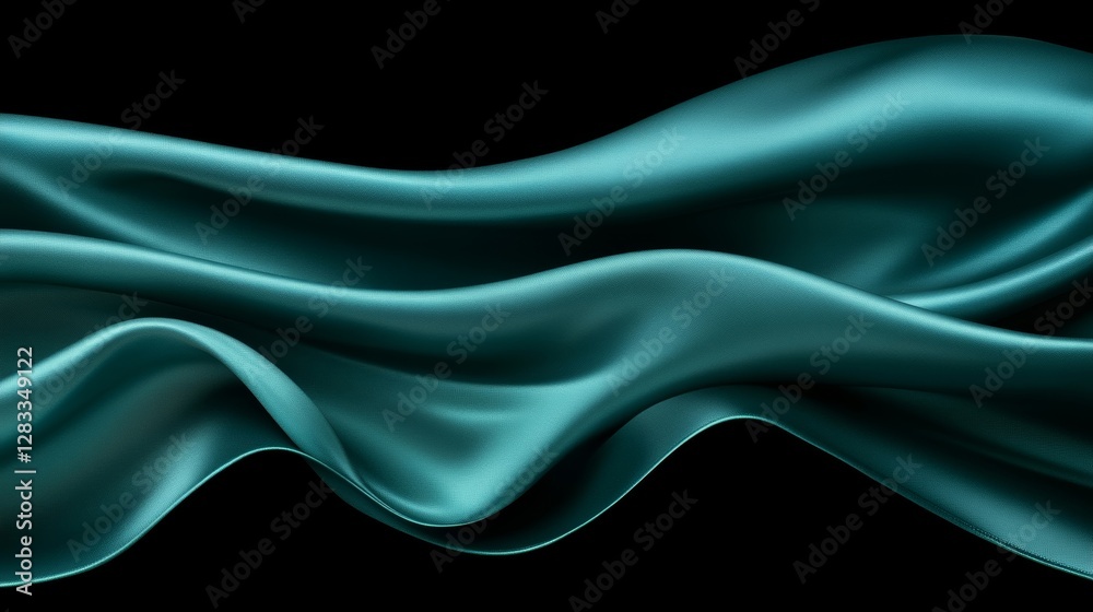 Obraz premium Elegant Teal Silk Fabric Flowing in Soft Waves on Black Background